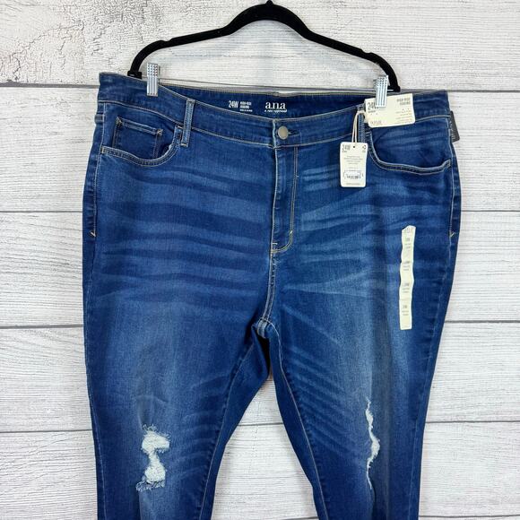 A New Approach Plus Size Dark Wash High Rise Distressed Jeggings Size 24W - Picture 2 of 8